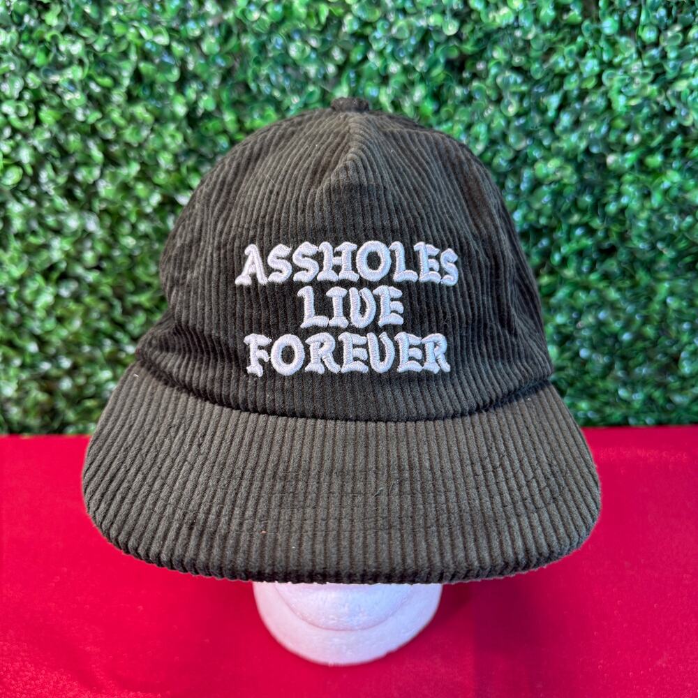 Linda Finegold Hat Corduroy Hunter Green A-holes Live Forever Snapback